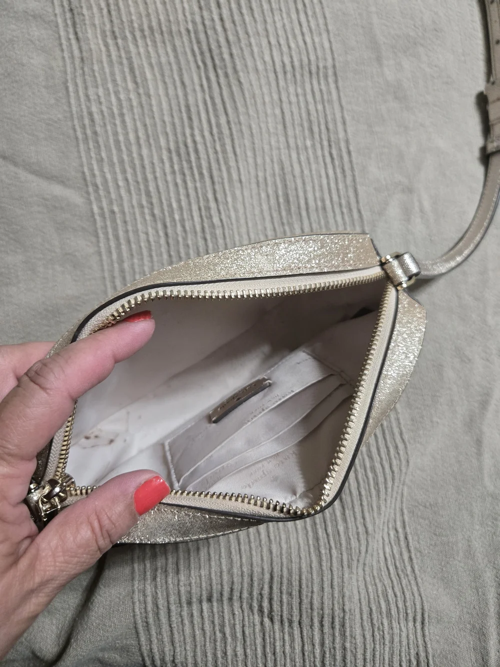 kate spade New York Glitter Crossbody Bag in Champagne